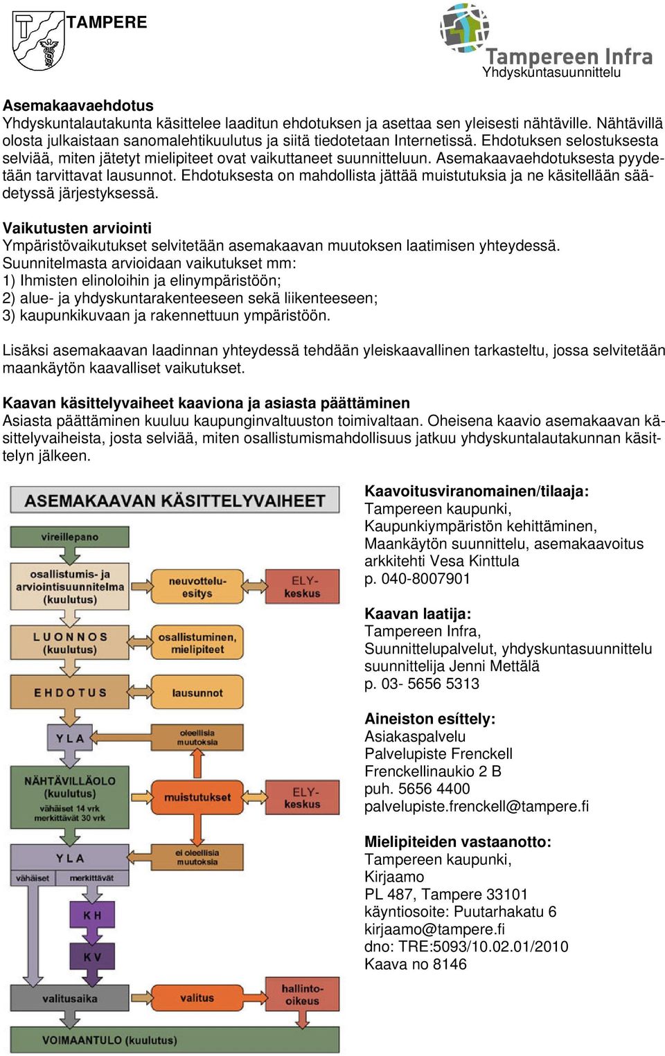 Ehdotuksesta on mahdollista jättää muistutuksia ja ne käsitellään säädetyssä järjestyksessä. Vaikutusten viointi Ympäristövaikutukset selvitetään asemakaavan muutoksen laatimisen yhteydessä.