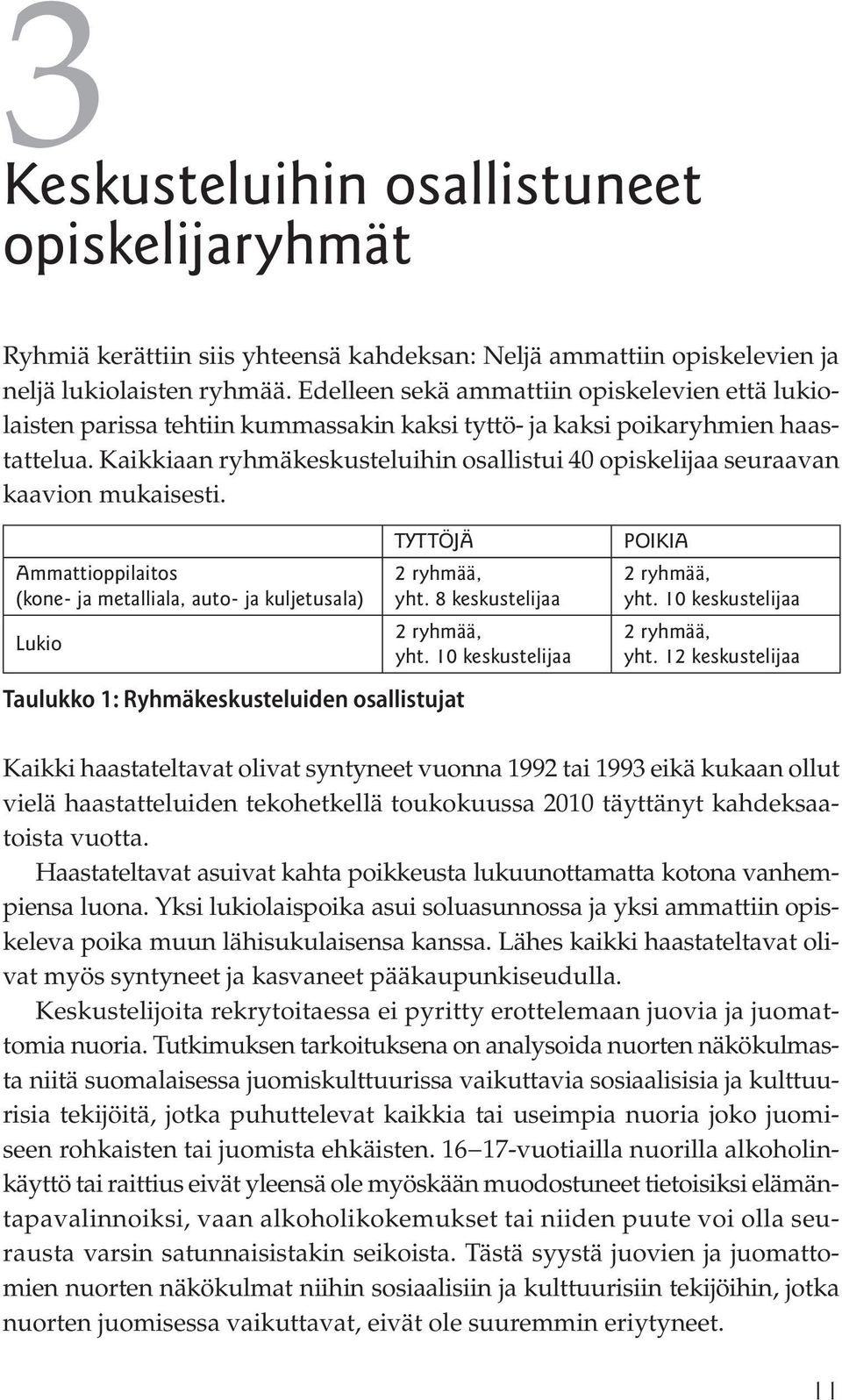 Kaikkiaan ryhmäkeskusteluihin osallistui 40 opiskelijaa seuraavan kaavion mukaisesti.