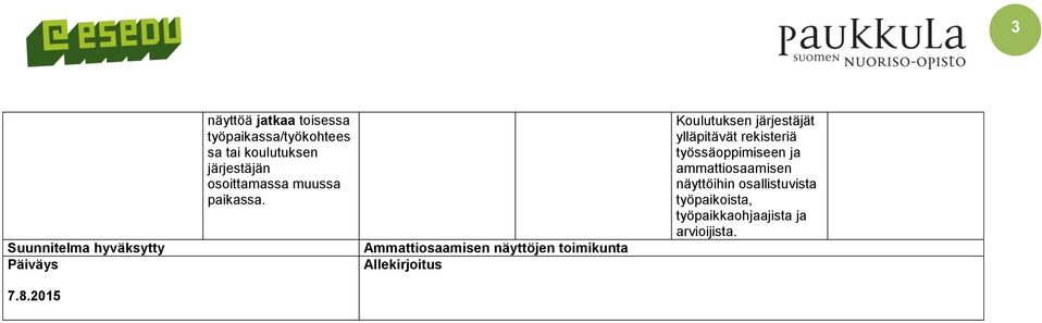 jen toimikunta Allekirjoitus Koulutuksen järjestäjät ylläpitävät rekisteriä