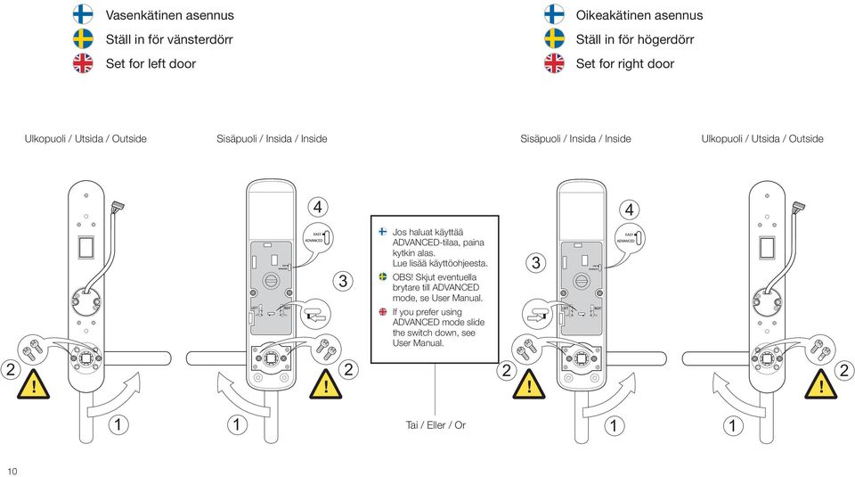 haluat käyttää ADVANCED-tilaa, paina kytkin alas. Lue lisää käyttöohjeesta. OBS!