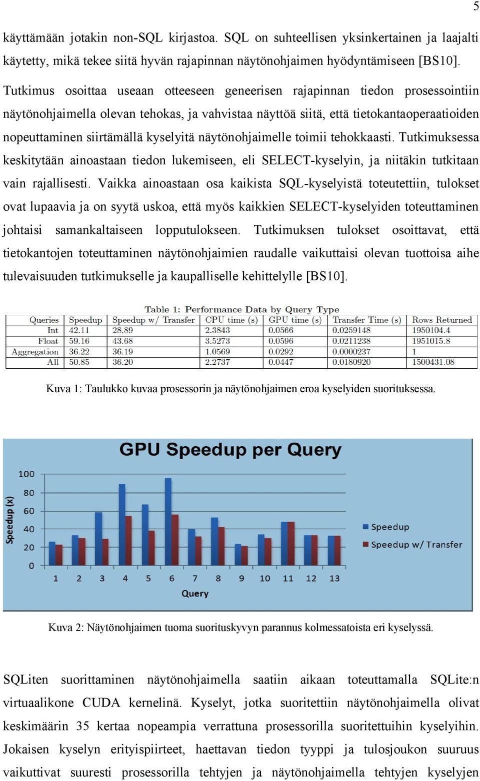 kyselyitä näytönohjaimelle toimii tehokkaasti. Tutkimuksessa keskitytään ainoastaan tiedon lukemiseen, eli SELECT-kyselyin, ja niitäkin tutkitaan vain rajallisesti.