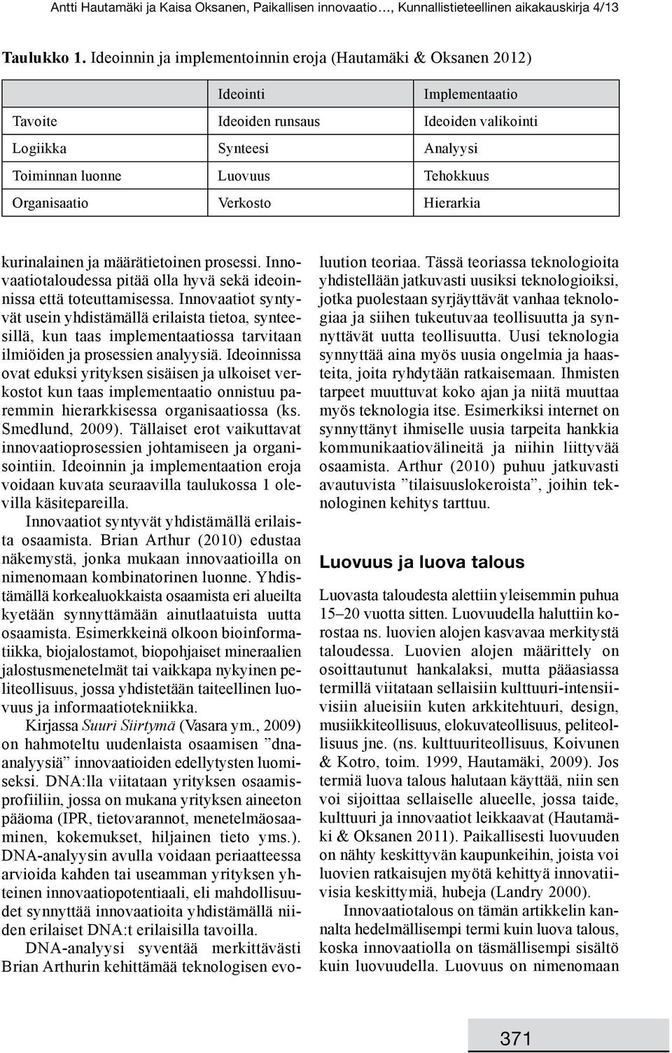 Organisaatio Verkosto Hierarkia kurinalainen ja määrätietoinen prosessi. Innovaatiotaloudessa pitää olla hyvä sekä ideoinnissa että toteuttamisessa.