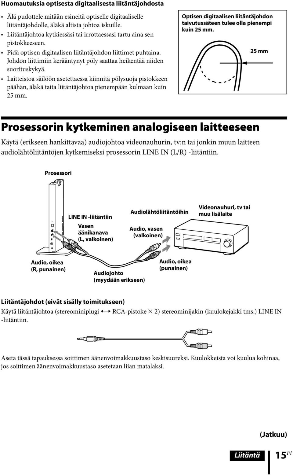 Johdon liittimiin kerääntynyt pöly saattaa heikentää niiden suorituskykyä.