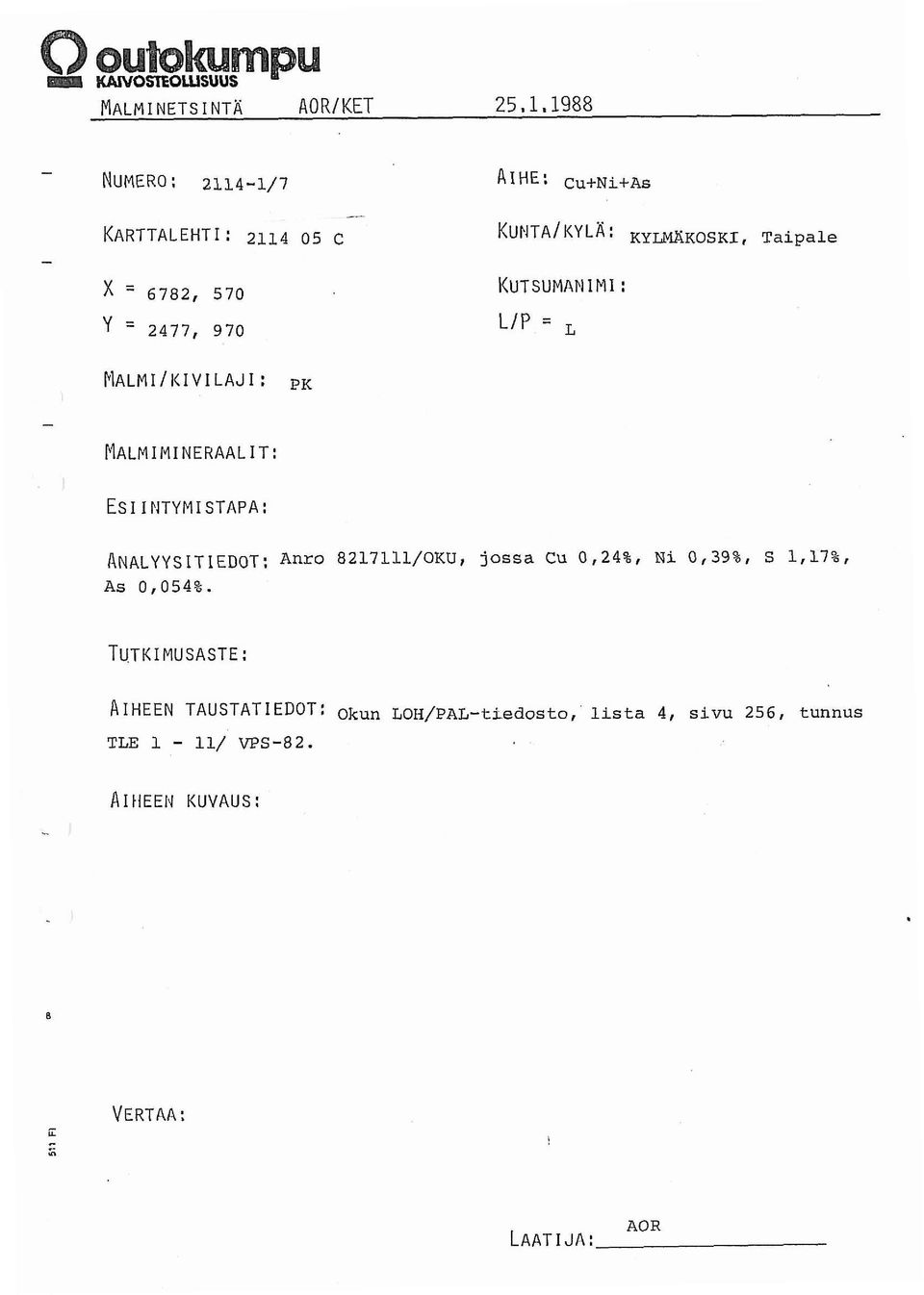 0,24%, Ni 0,39%, S 1,17%, As 0,054%.