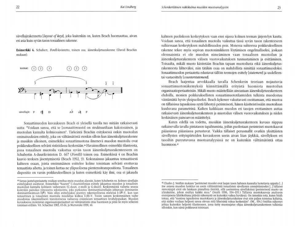 teemat: CD 0 0 CD00 sävellajit: 3 " 3 " 2 " F Sonaattimuodon kuvaukseen Beach ei yleisellä tasolla tuo mitään ratkaisevasti uutta: "Voidaan sanoa, että se [sonaattimuoto] on struktuuriltaan