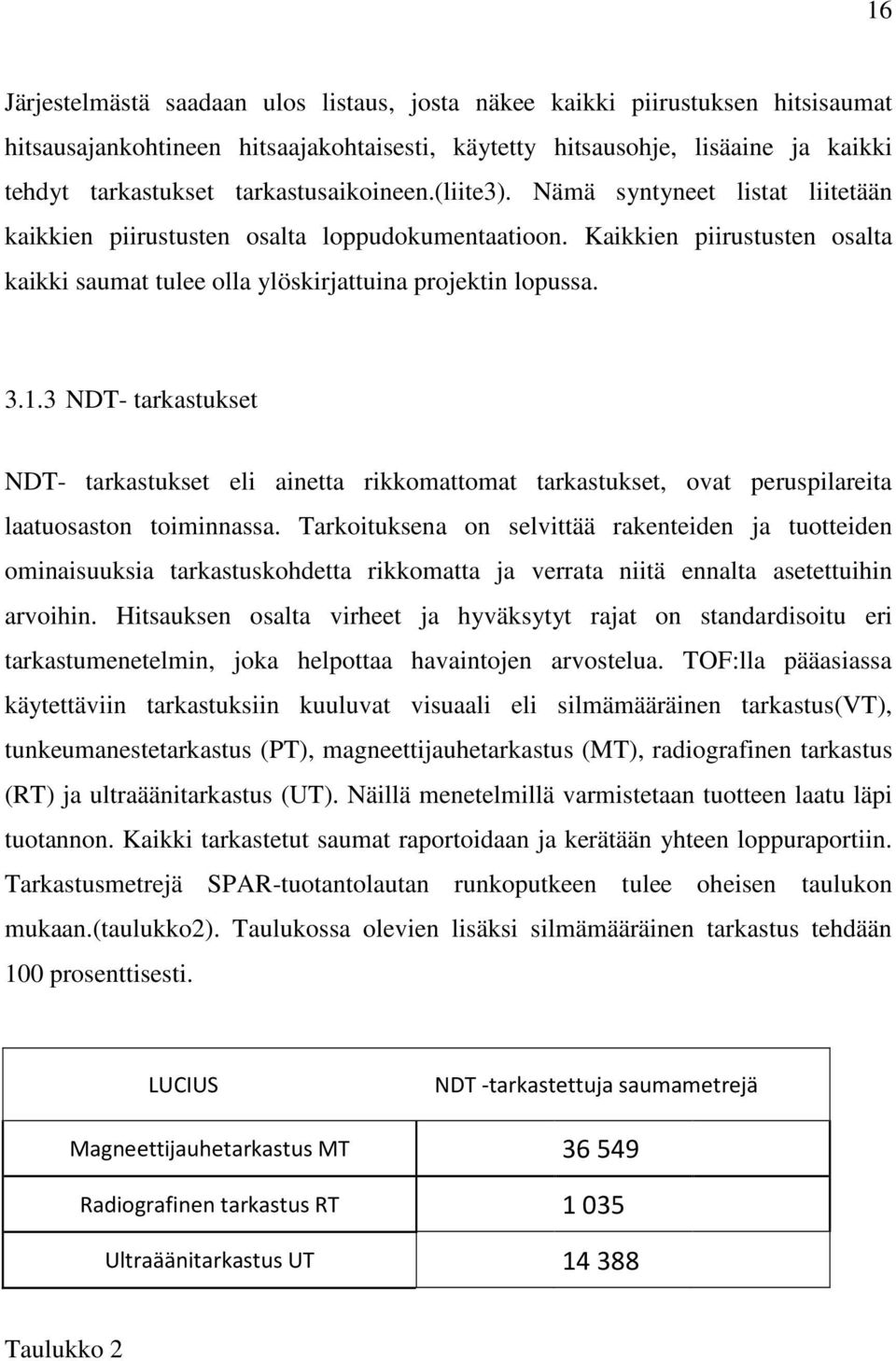 3.1.3 NDT- tarkastukset NDT- tarkastukset eli ainetta rikkomattomat tarkastukset, ovat peruspilareita laatuosaston toiminnassa.