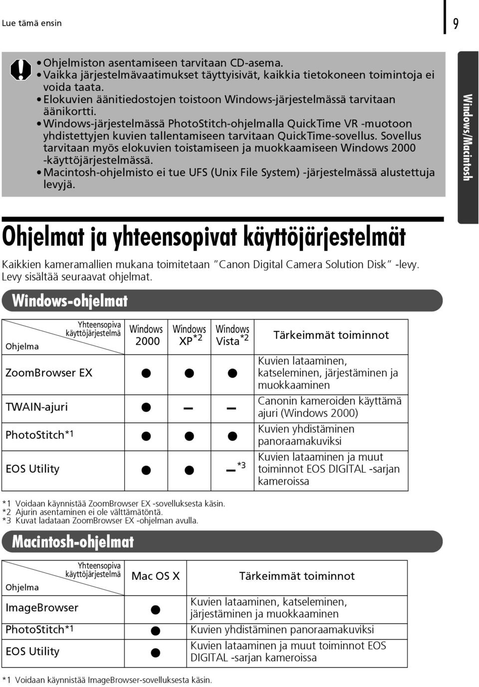 Windows-järjestelmässä PhotoStitch-ohjelmalla QuickTime VR -muotoon yhdistettyjen kuvien tallentamiseen tarvitaan QuickTime-sovellus.