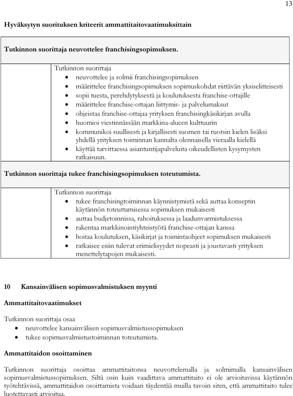 franchise-ottajan liittymis- ja palvelumaksut ohjeistaa franchise-ottajaa yrityksen franchisingkäsikirjan avulla huomioi viestinnässään markkina-alueen kulttuurin kommunikoi suullisesti ja