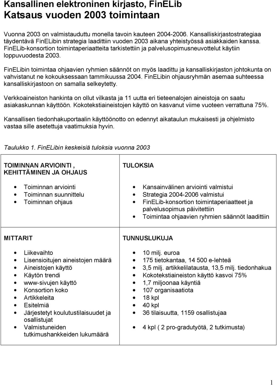 FinELib-konsortion toimintaperiaatteita tarkistettiin ja palvelusopimusneuvottelut käytiin loppuvuodesta 2003.