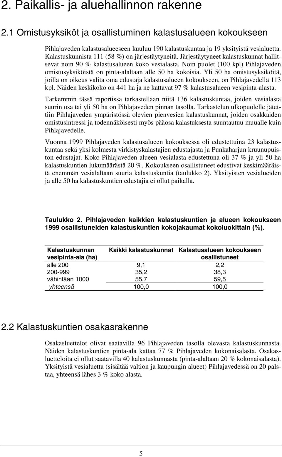 Noin puolet (100 kpl) Pihlajaveden omistusyksiköistä on pinta-alaltaan alle 50 ha kokoisia.