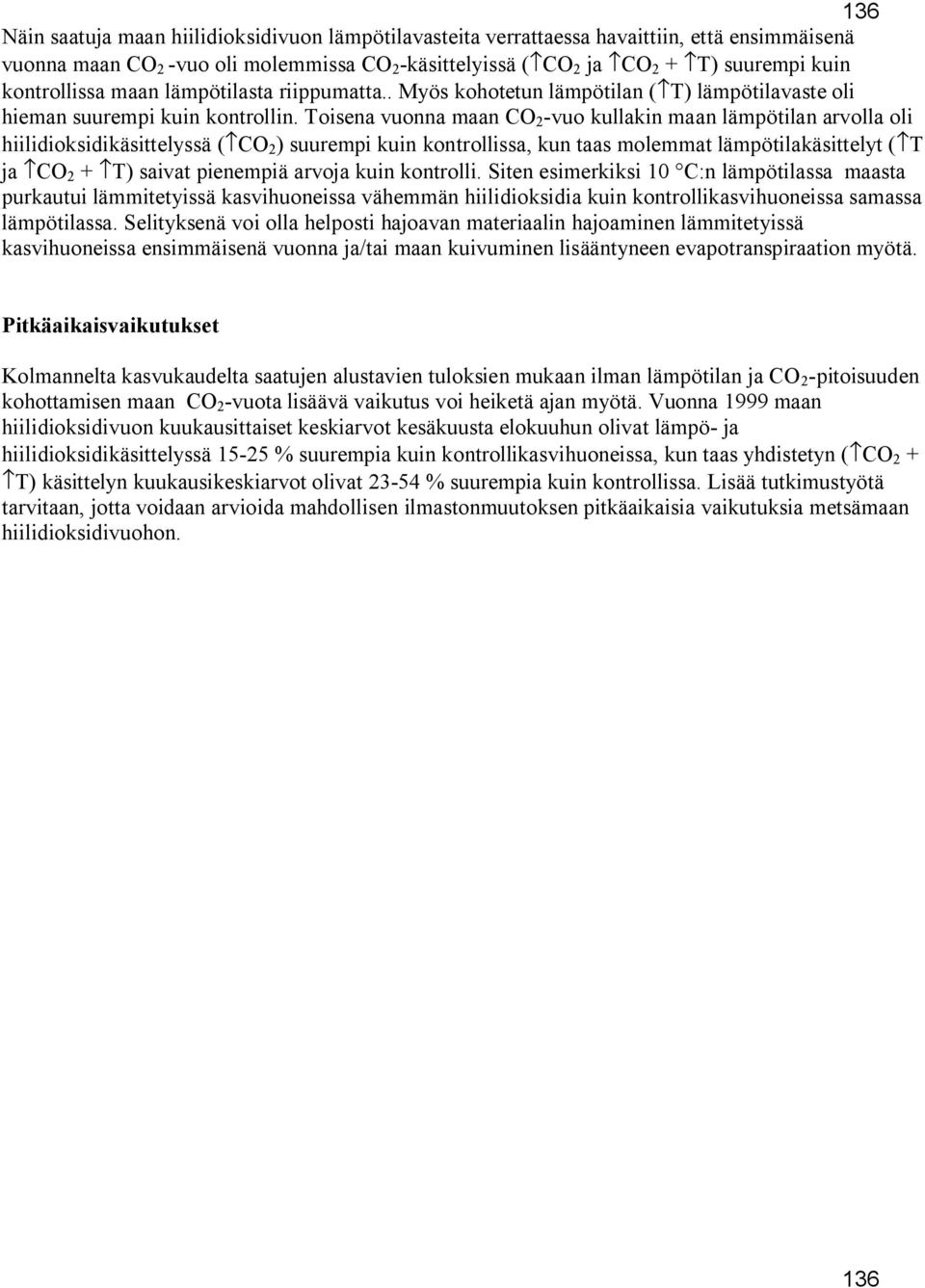 Toisena vuonna maan CO 2 -vuo kullakin maan lämpötilan arvolla oli hiilidioksidikäsittelyssä ( CO 2 ) suurempi kuin kontrollissa, kun taas molemmat lämpötilakäsittelyt ( T ja CO 2 + T) saivat