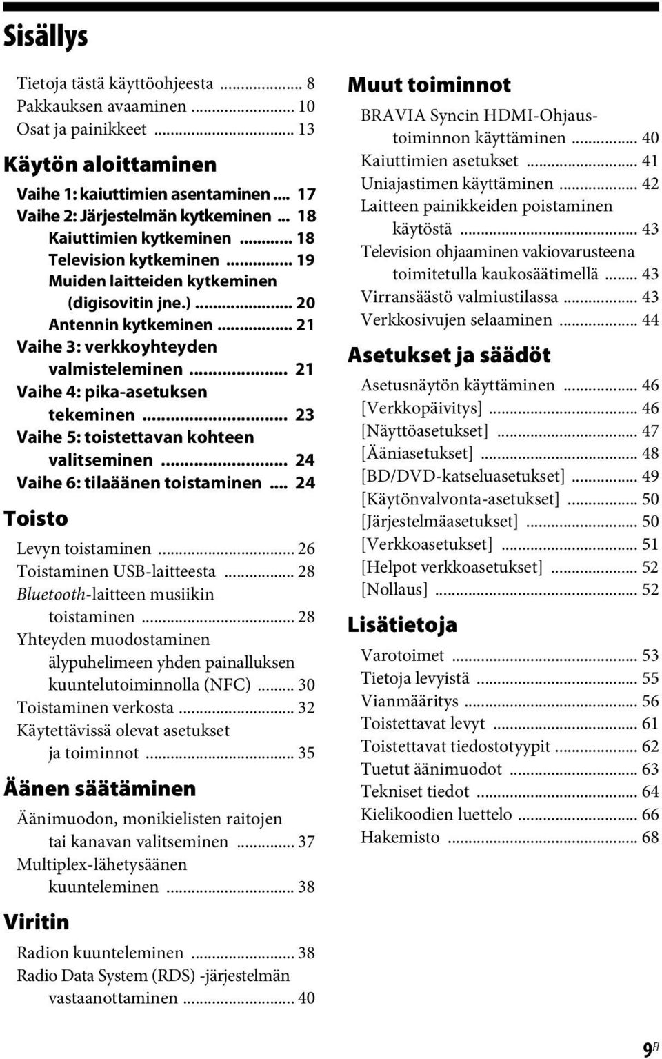 .. 21 Vaihe 4: pika-asetuksen tekeminen... 23 Vaihe 5: toistettavan kohteen valitseminen... 24 Vaihe 6: tilaäänen toistaminen... 24 Toisto Levyn toistaminen... 26 Toistaminen USB-laitteesta.