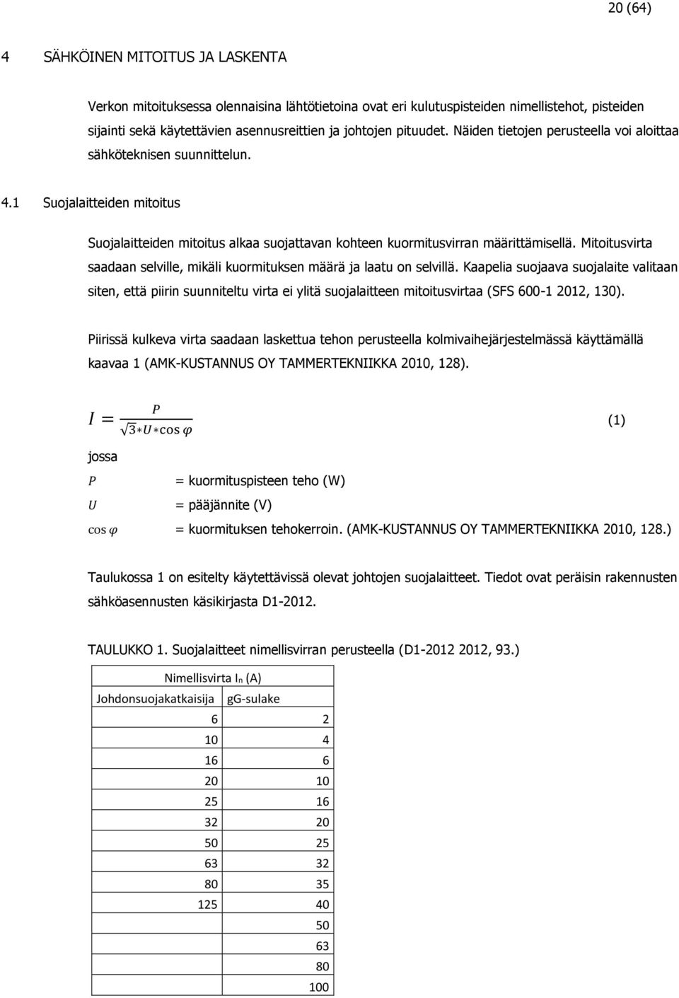 Mitoitusvirta saadaan selville, mikäli kuormituksen määrä ja laatu on selvillä.