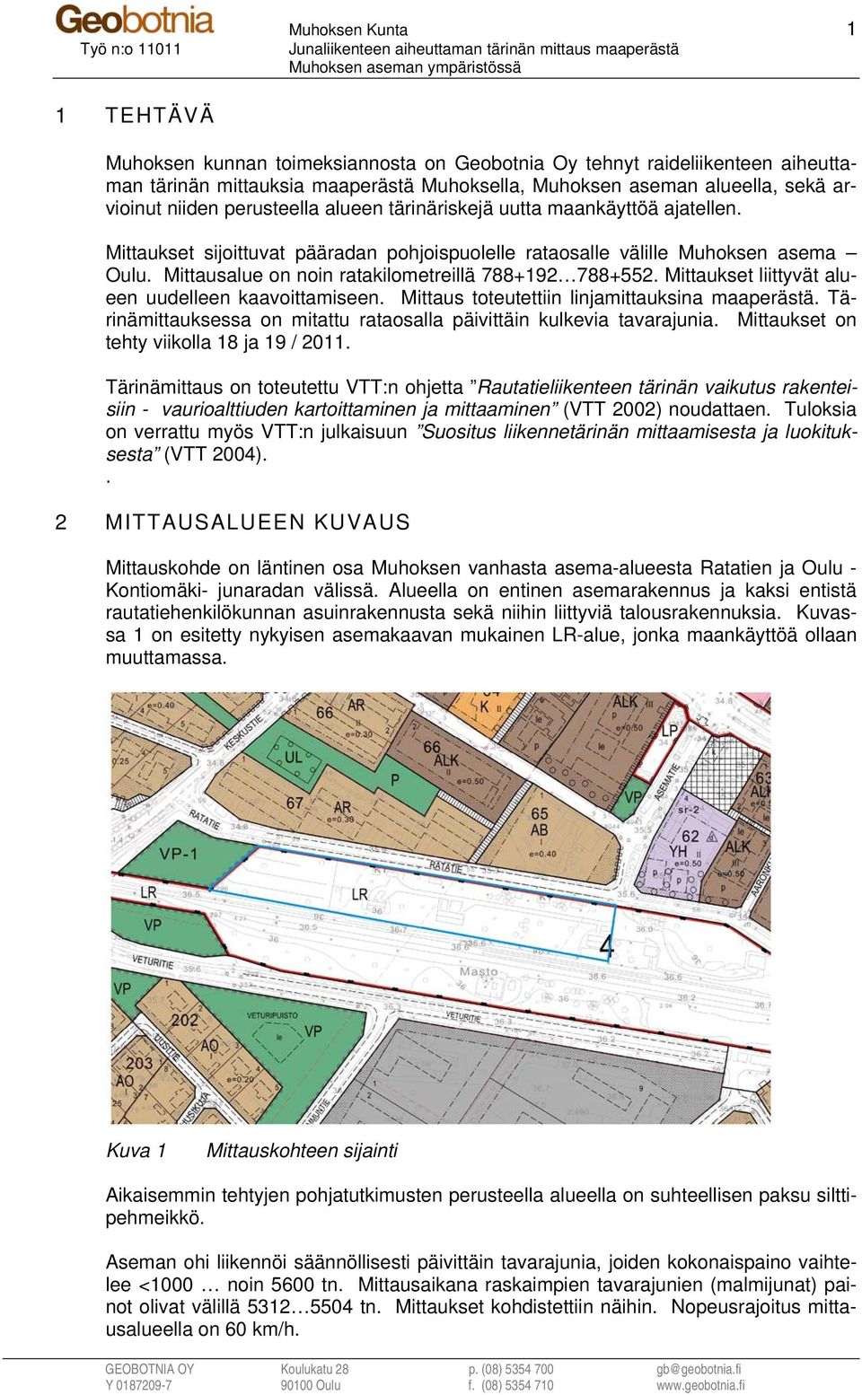 Mittausalue on noin ratakilometreillä 788+192 788+552. Mittaukset liittyvät alueen uudelleen kaavoittamiseen. Mittaus toteutettiin linjamittauksina maaperästä.