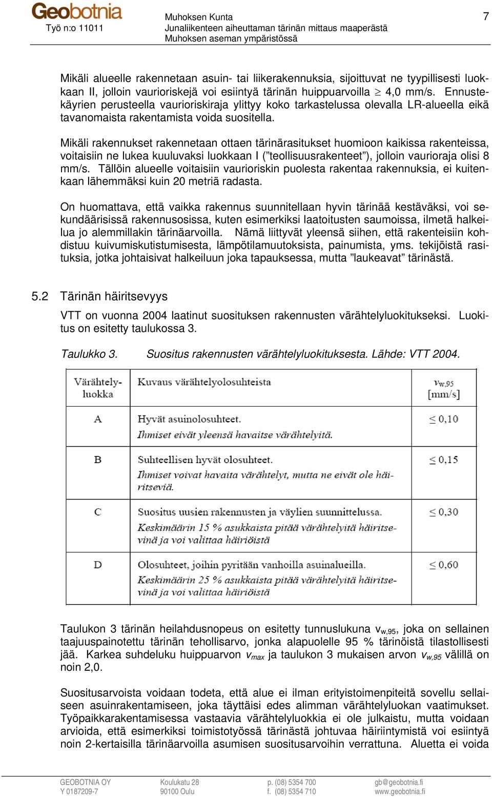 Mikäli rakennukset rakennetaan ottaen tärinärasitukset huomioon kaikissa rakenteissa, voitaisiin ne lukea kuuluvaksi luokkaan I ( teollisuusrakenteet ), jolloin vaurioraja olisi 8 mm/s.