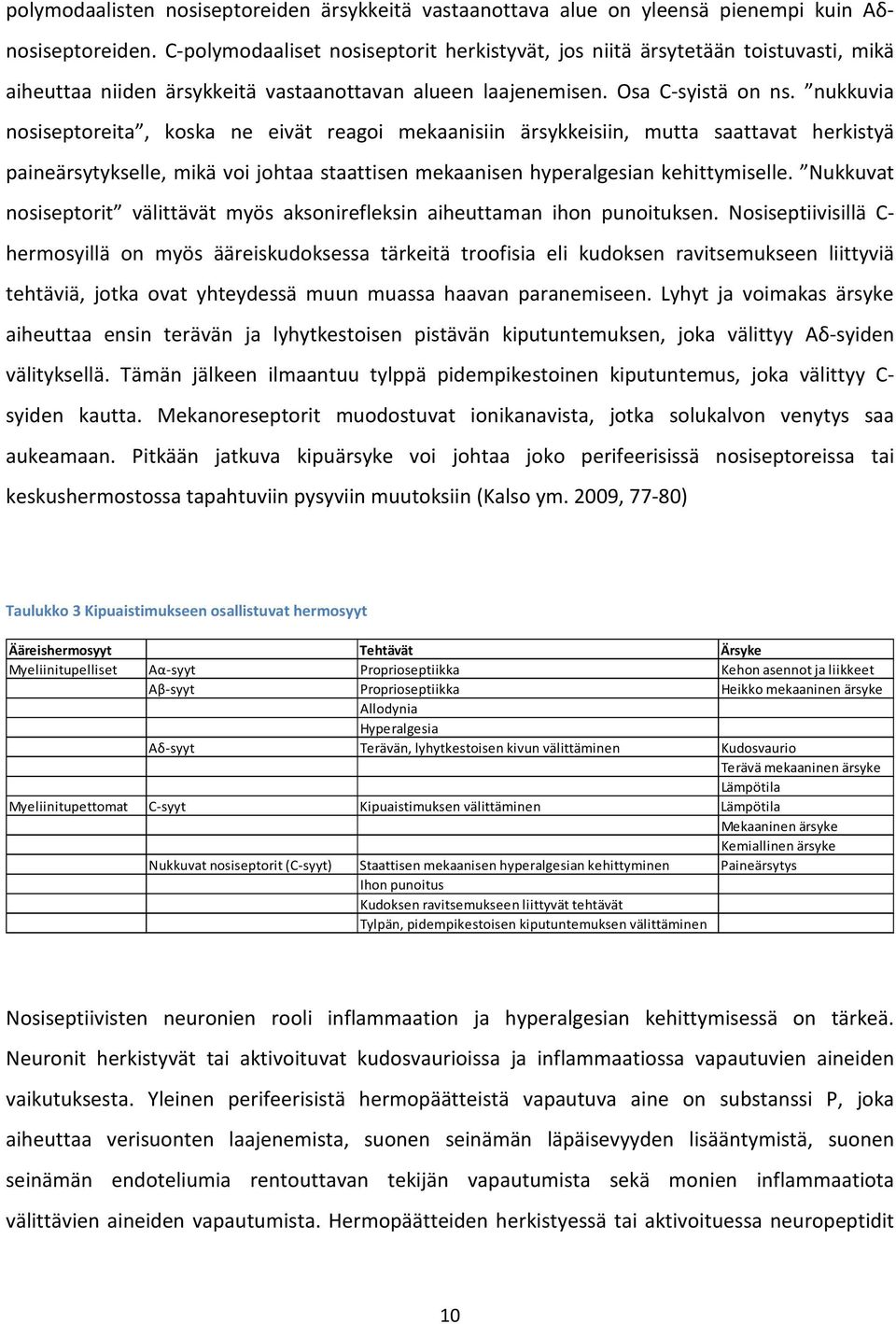 nukkuvia nosiseptoreita, koska ne eivät reagoi mekaanisiin ärsykkeisiin, mutta saattavat herkistyä paineärsytykselle, mikä voi johtaa staattisen mekaanisen hyperalgesian kehittymiselle.