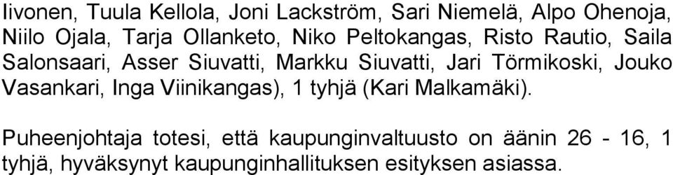 Törmikoski, Jouko Vasankari, Inga Vii ni kan gas), 1 tyhjä (Kari Malkamäki).