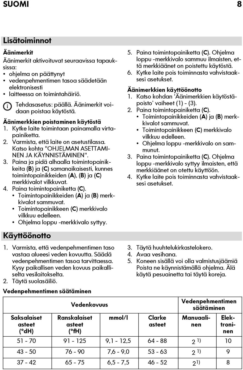 Katso kohta "OHJELMAN ASETTAMI- NEN JA KÄYNNISTÄMINEN". 3. Paina ja pidä alhaalla toimintopainikkeita (B) ja (C) samanaikaisesti, kunnes toimintopainikkeiden (A), (B) ja (C) merkkivalot vilkkuvat. 4.