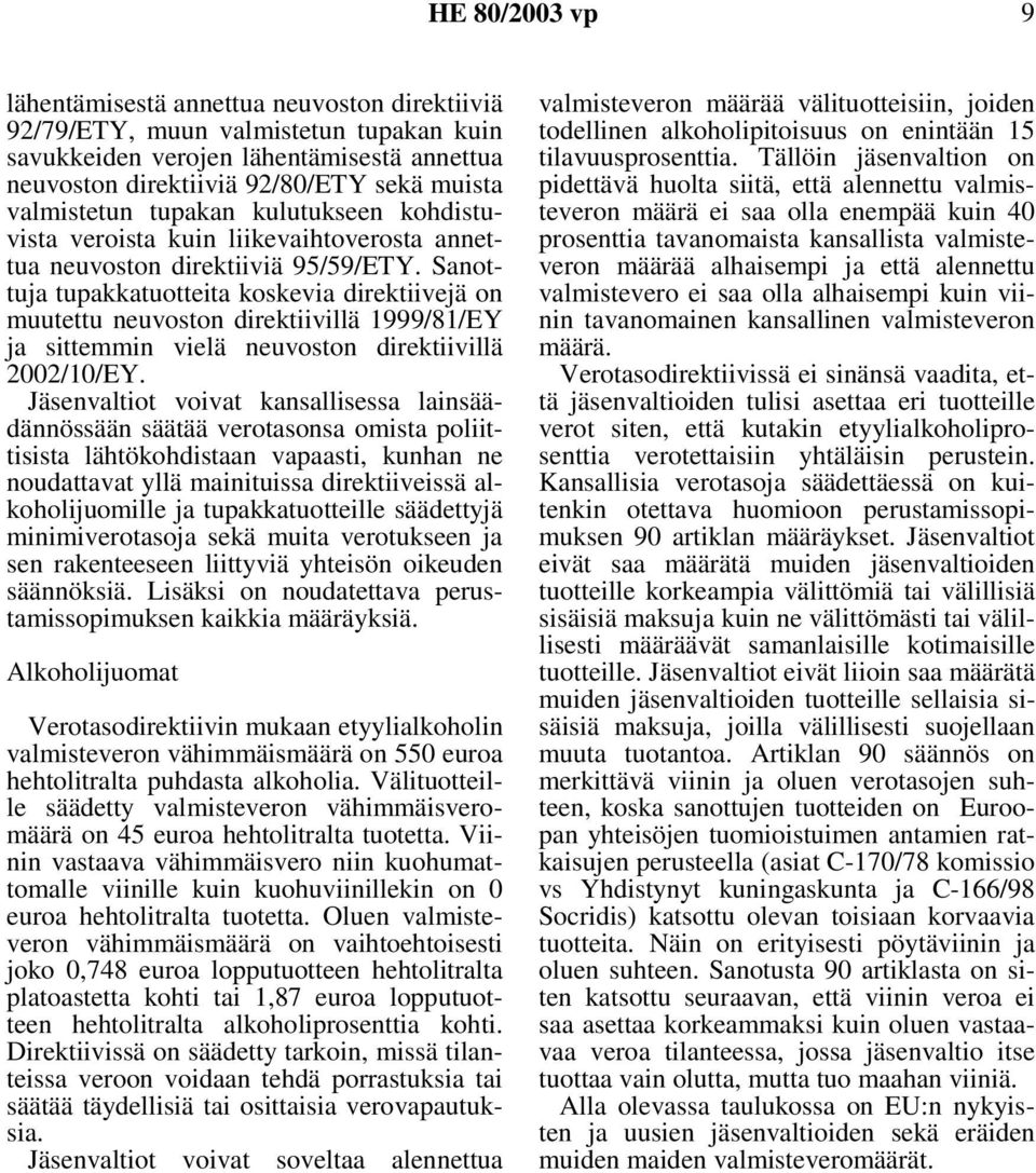 Sanottuja tupakkatuotteita koskevia direktiivejä on muutettu neuvoston direktiivillä 1999/81/EY ja sittemmin vielä neuvoston direktiivillä 2002/10/EY.