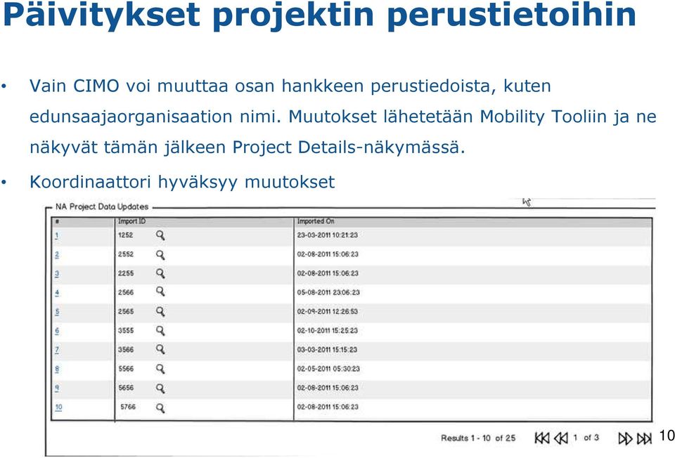 Muutokset lähetetään Mobility Tooliin ja ne näkyvät tämän