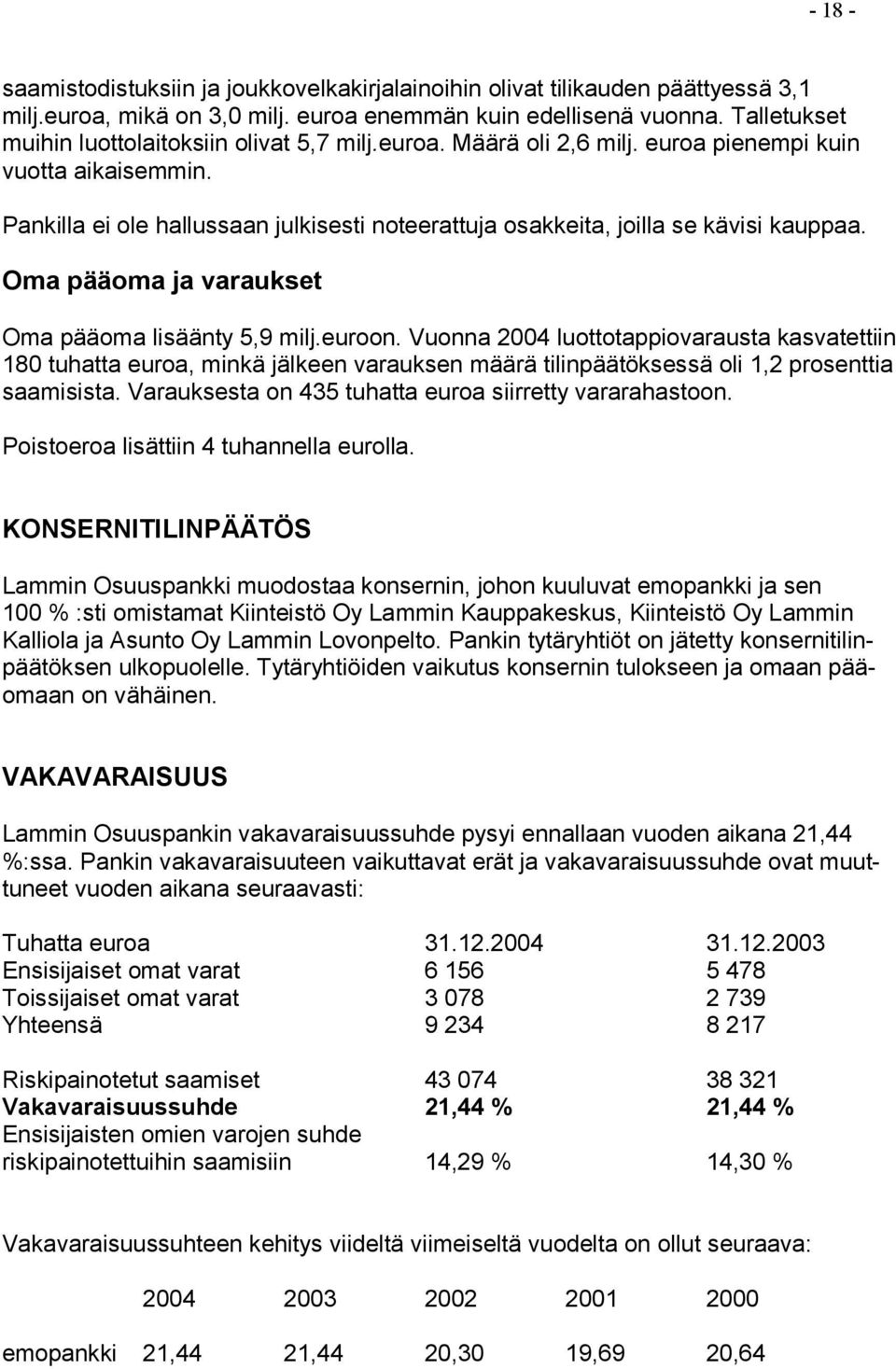 Pankilla ei ole hallussaan julkisesti noteerattuja osakkeita, joilla se kävisi kauppaa. Oma pääoma ja varaukset Oma pääoma lisäänty 5,9 milj.euroon.