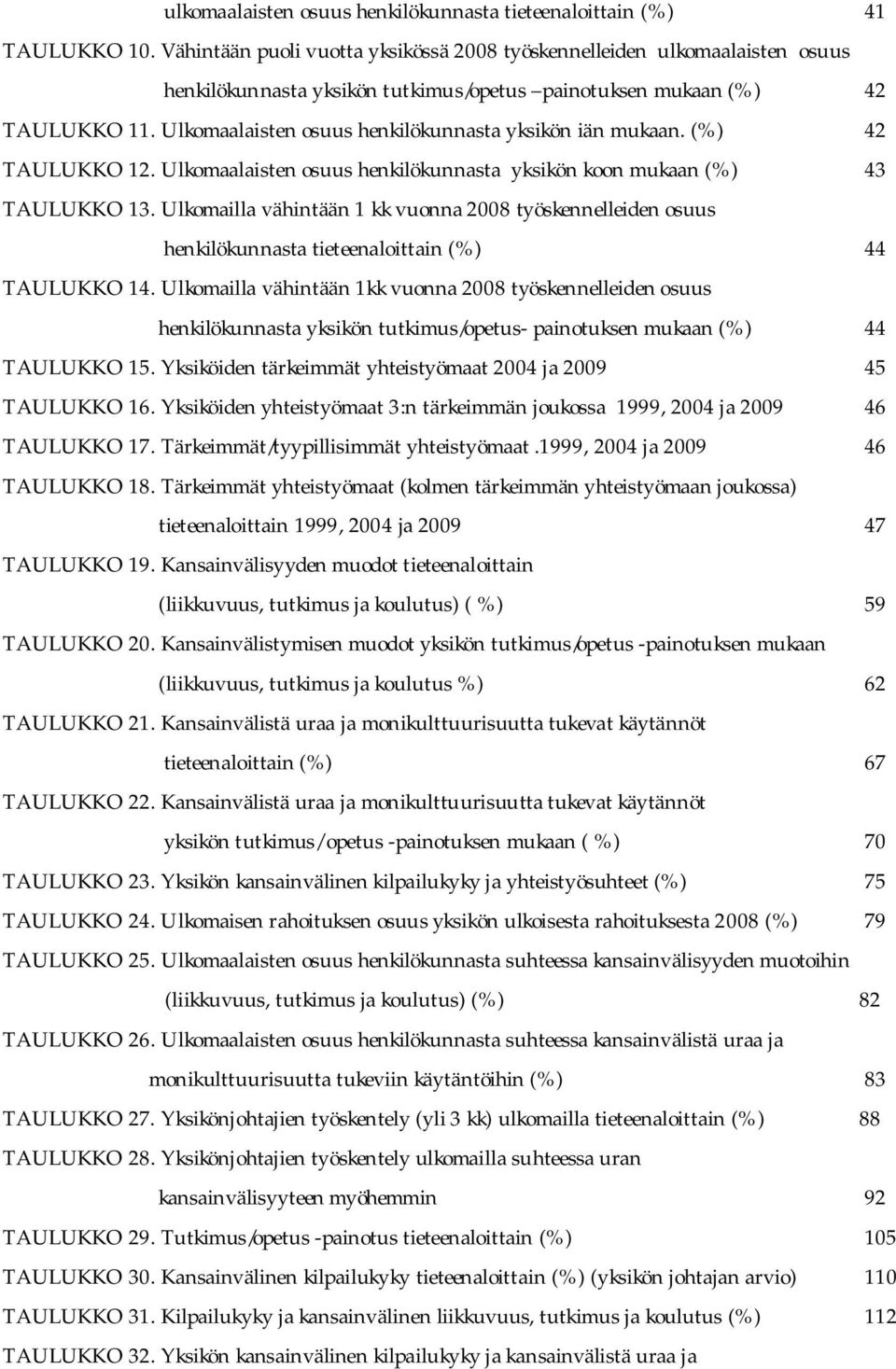 Ulkomaalaisten osuus henkilökunnasta yksikön iän mukaan. (%) 42 TAULUKKO 12. Ulkomaalaisten osuus henkilökunnasta yksikön koon mukaan (%) 43 TAULUKKO 13.