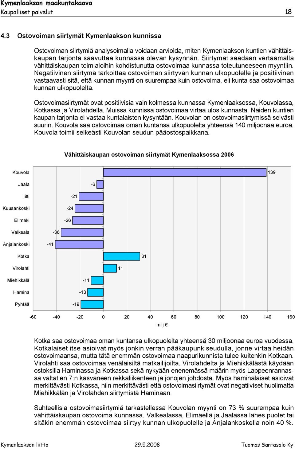 Siirtymät saadaan vertaamalla vähittäiskaupan toimialoihin kohdistunutta ostovoimaa kunnassa toteutuneeseen myyntiin.