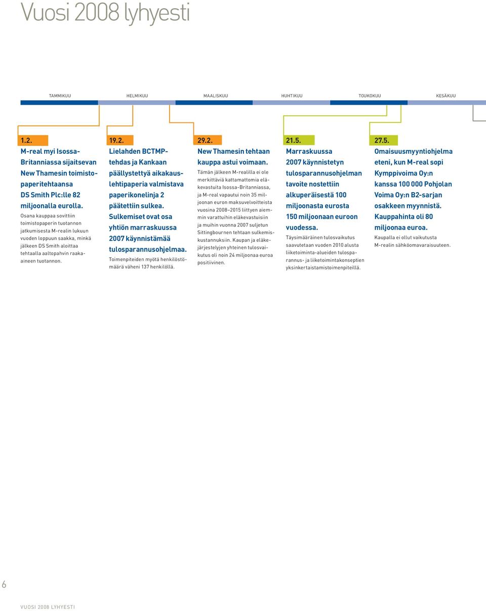 2007 käynnistetyn eteni, kun M-real sopi New Thamesin toimistopaperitehtaansa DS Smith Plc:lle 82 miljoonalla eurolla.