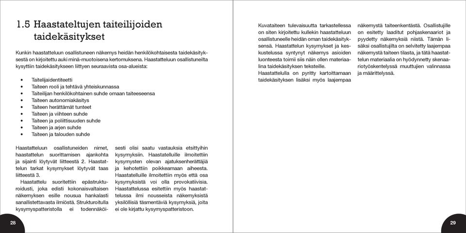 taiteeseensa Taiteen autonomiakäsitys Taiteen herättämät tunteet Taiteen ja viihteen suhde Taiteen ja poliittisuuden suhde Taiteen ja arjen suhde Taiteen ja talouden suhde Kuvataiteen tulevaisuutta