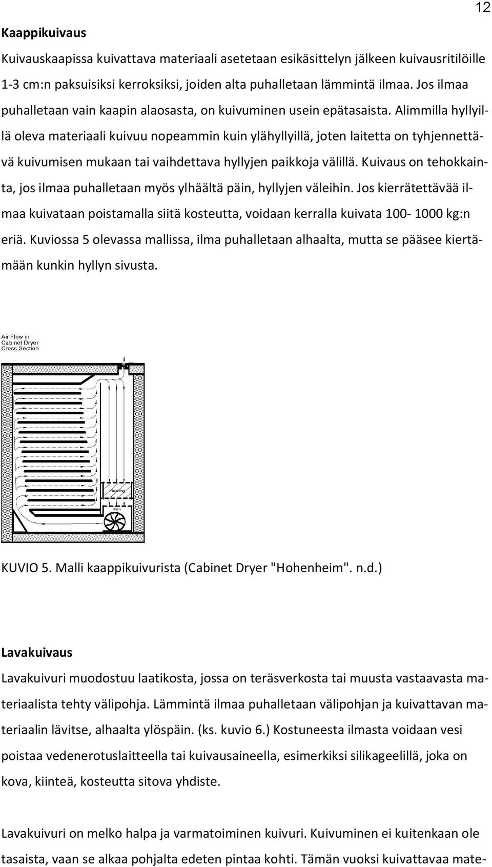 Alimmilla hyllyillä oleva materiaali kuivuu nopeammin kuin ylähyllyillä, joten laitetta on tyhjennettävä kuivumisen mukaan tai vaihdettava hyllyjen paikkoja välillä.