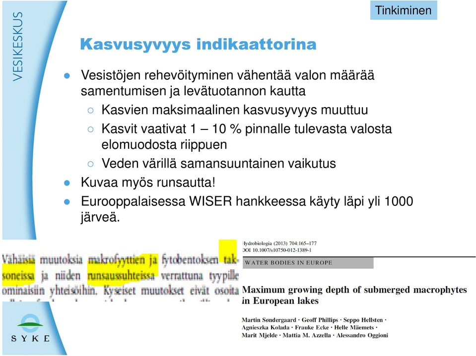 vaativat 1 10 % pinnalle tulevasta valosta elomuodosta riippuen Veden värillä