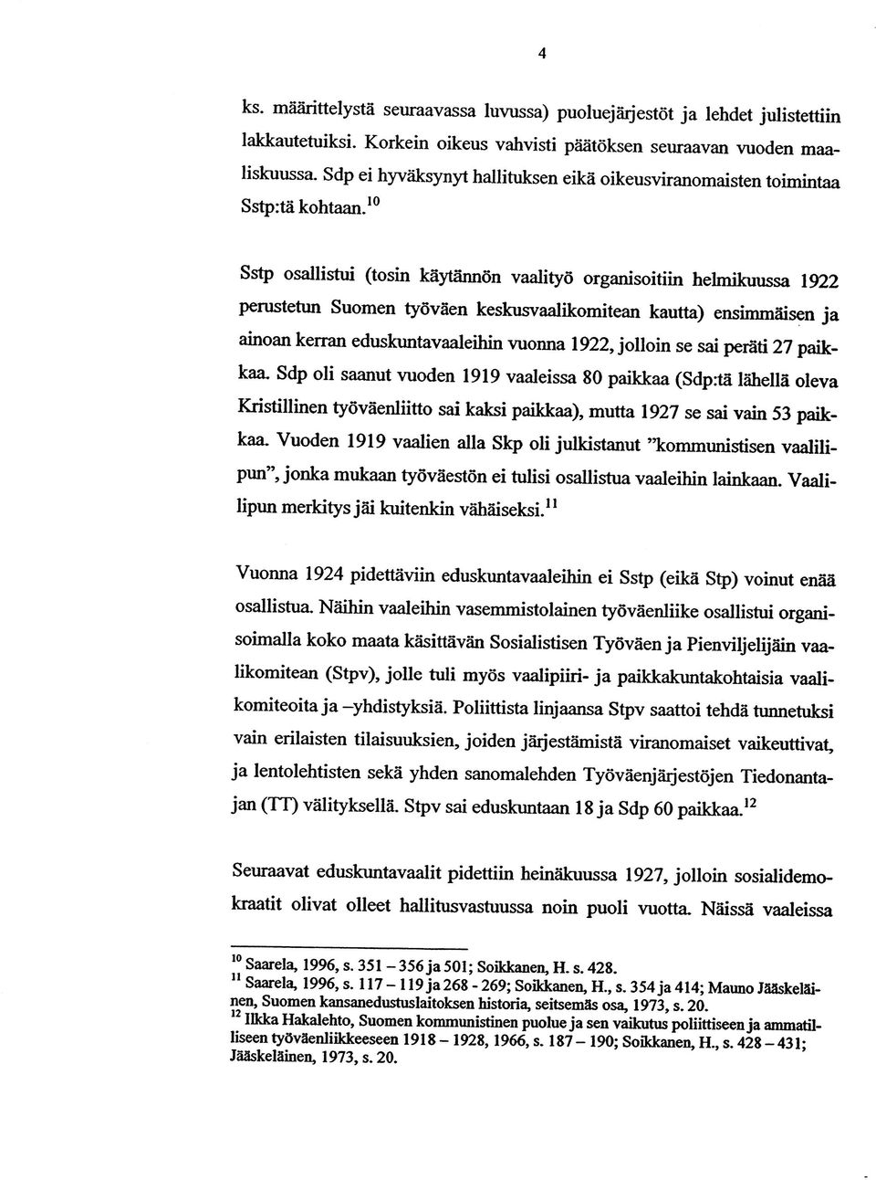 10 Sstp osallistui (tosin käytännön vaalityö organisoitiin helmikuussa 1922 perustetun Suomen työväen keskusvaalikomitean kautta) ensimmäisen ja ainoan kerran eduskuntavaaleihin vuonna 1922, jolloin