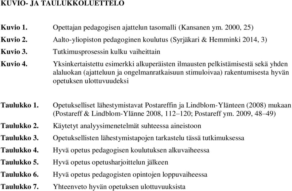 opetuksen ulottuvuudeksi Taulukko 1. Taulukko 2. Taulukko 3. Taulukko 4. Taulukko 5. Taulukko 6. Taulukko 7.