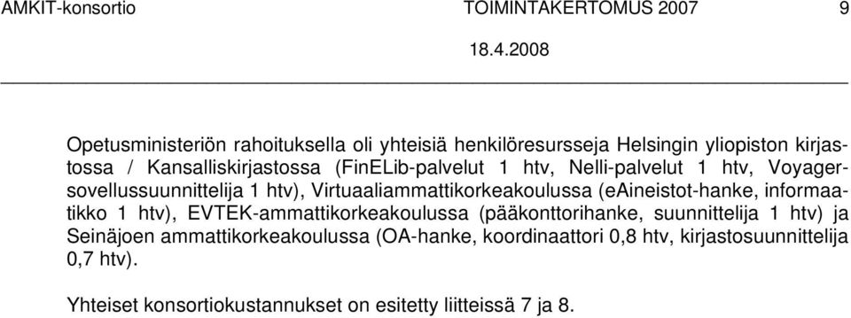 Virtuaaliammattikorkeakoulussa (eaineistot-hanke, informaatikko 1 htv), EVTEK-ammattikorkeakoulussa (pääkonttorihanke, suunnittelija 1