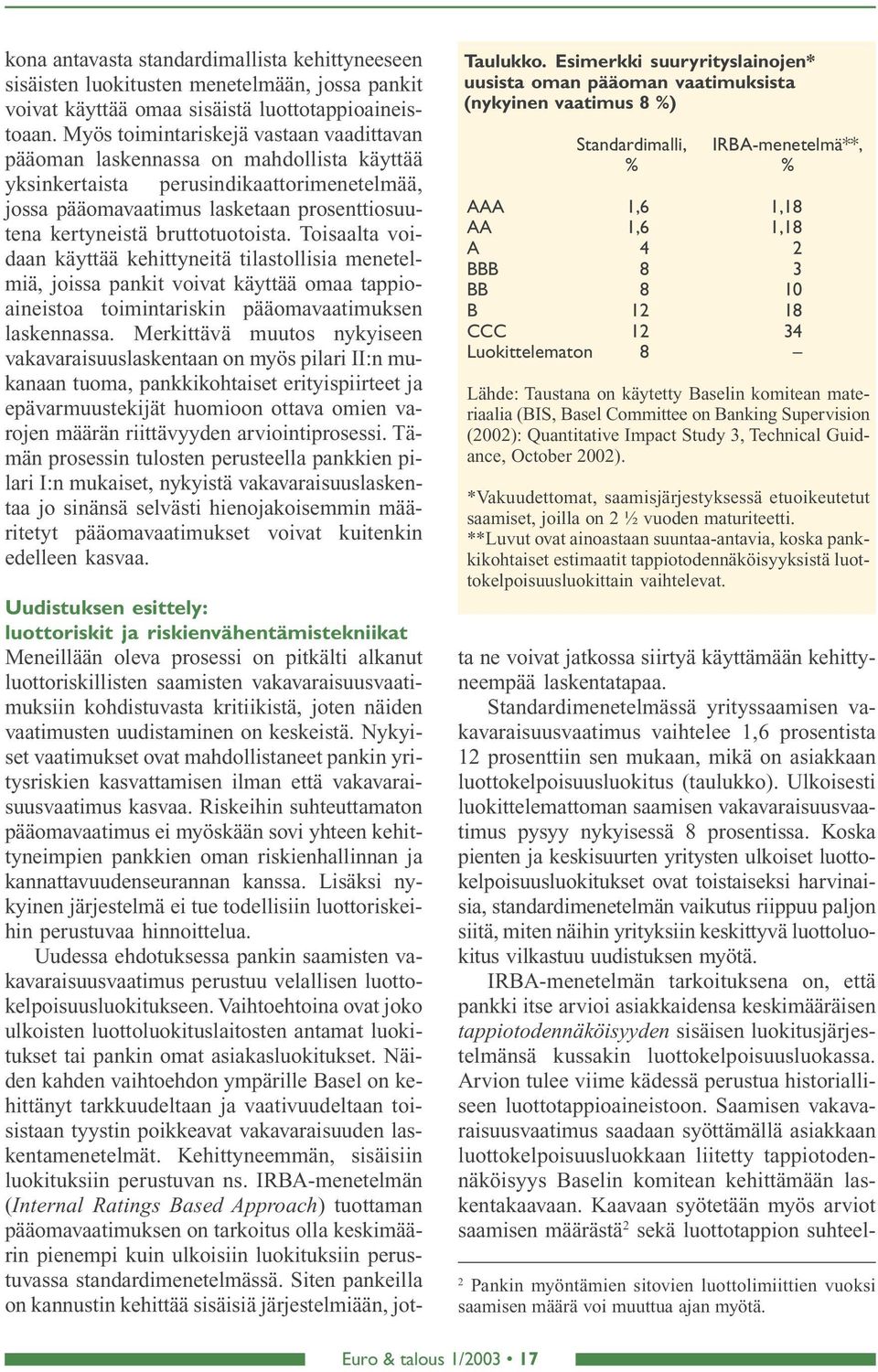 bruttotuotoista. Toisaalta voidaan käyttää kehittyneitä tilastollisia menetelmiä, joissa pankit voivat käyttää omaa tappioaineistoa toimintariskin pääomavaatimuksen laskennassa.