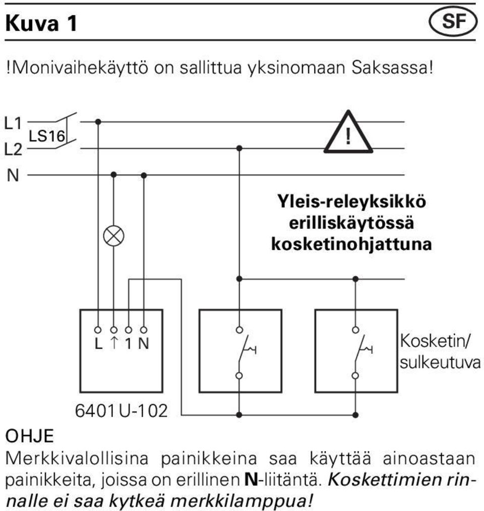 6401U-102 OHJE Merkkivalollisina painikkeina saa käyttää ainoastaan