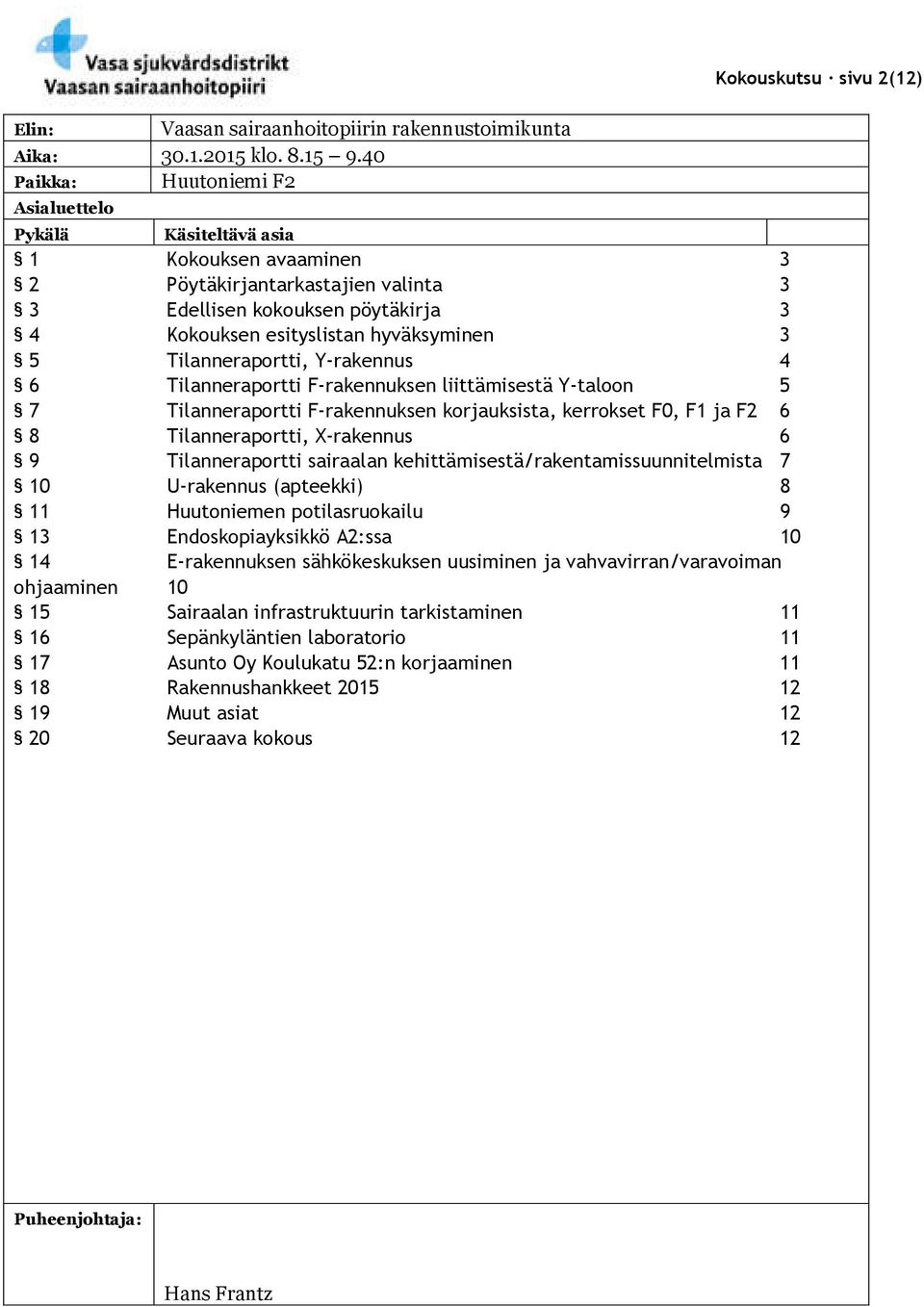 Tilanneraportti, Y-rakennus 4 6 Tilanneraportti F-rakennuksen liittämisestä Y-taloon 5 7 Tilanneraportti F-rakennuksen korjauksista, kerrokset F0, F1 ja F2 6 8 Tilanneraportti, X-rakennus 6 9