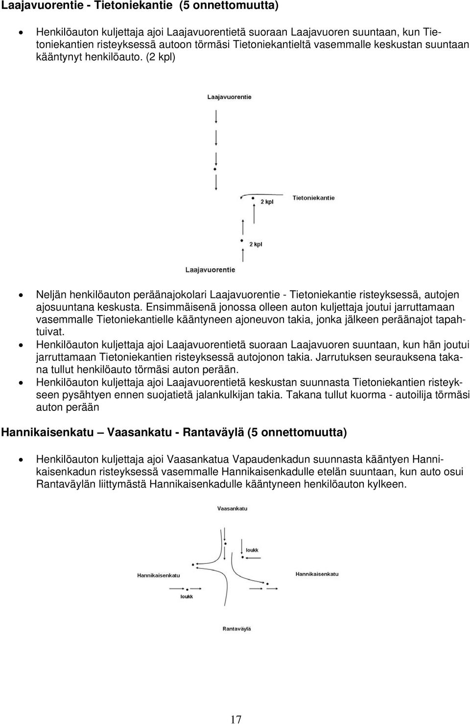 nsimmäisenä jonossa olleen auton kuljettaja joutui jarruttamaan vasemmalle Tietoniekantielle kääntyneen ajoneuvon takia, jonka jälkeen peräänajot tapahtuivat.