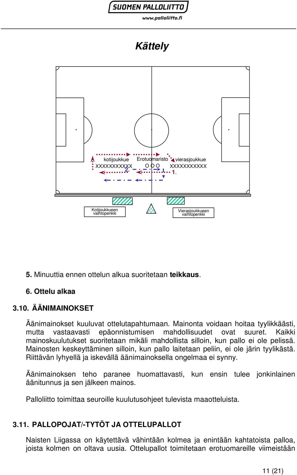 Kaikki mainoskuulutukset suoritetaan mikäli mahdollista silloin, kun pallo ei ole pelissä. Mainosten keskeyttäminen silloin, kun pallo laitetaan peliin, ei ole järin tyylikästä.