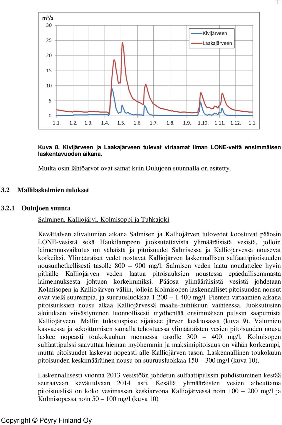 Haukilampeen juoksutettavista ylimääräisistä vesistä, jolloin laimennusvaikutus on vähäistä ja pitoisuudet Salmisessa ja Kalliojärvessä nousevat korkeiksi.