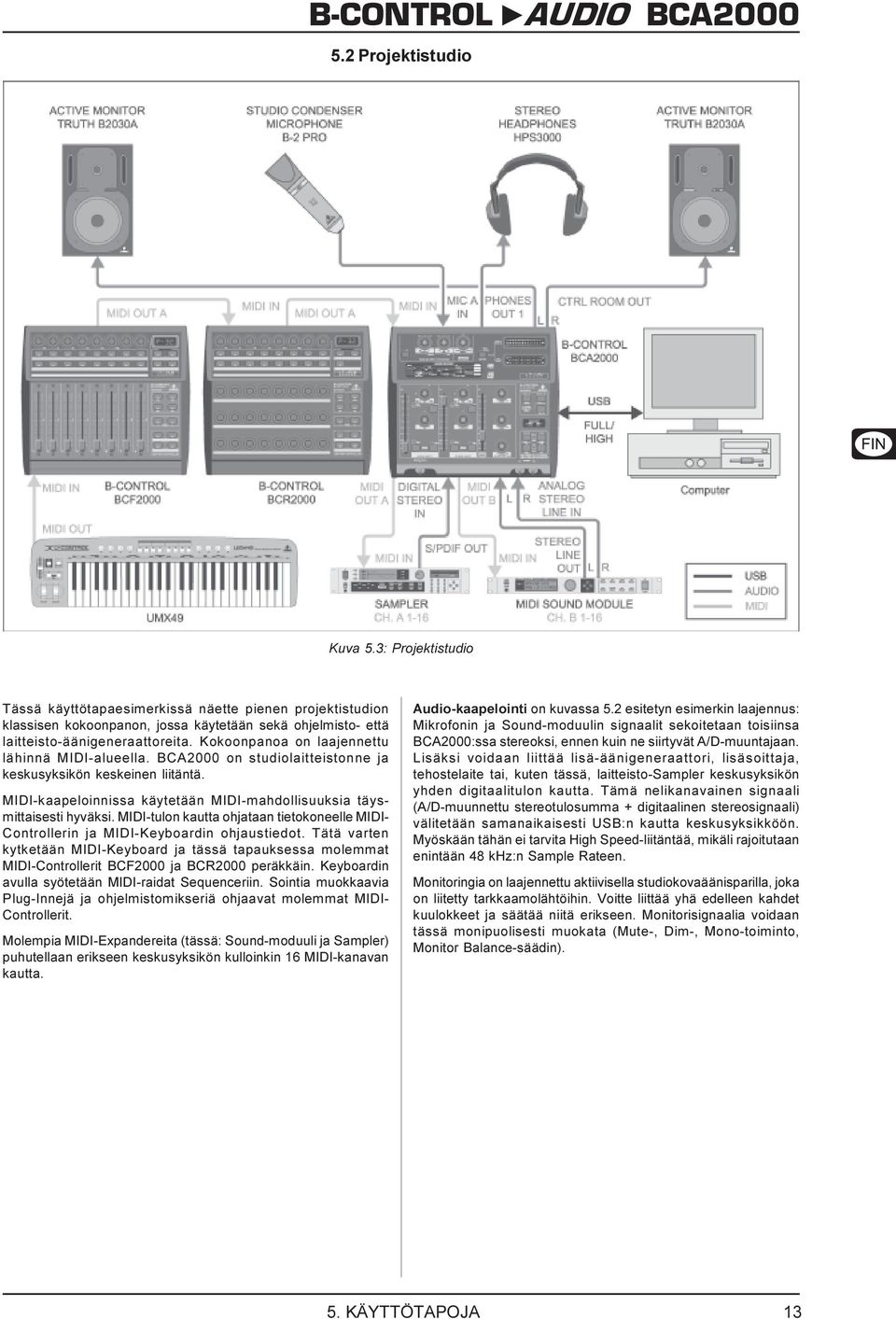 MIDI-tulon kautta ohjataan tietokoneelle MIDI- Controllerin ja MIDI-Keyboardin ohjaustiedot.