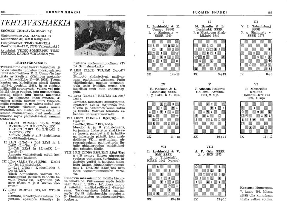 Loshinskij & E. Umnov SSSR 1. P Shahmaty v SSSR 1940 II M. Barulin & L. Loshinskij SSSR 3. p Moskovan Shakkiklubi 1940 III V. 1. Tshepizhnyj SSSR 3.