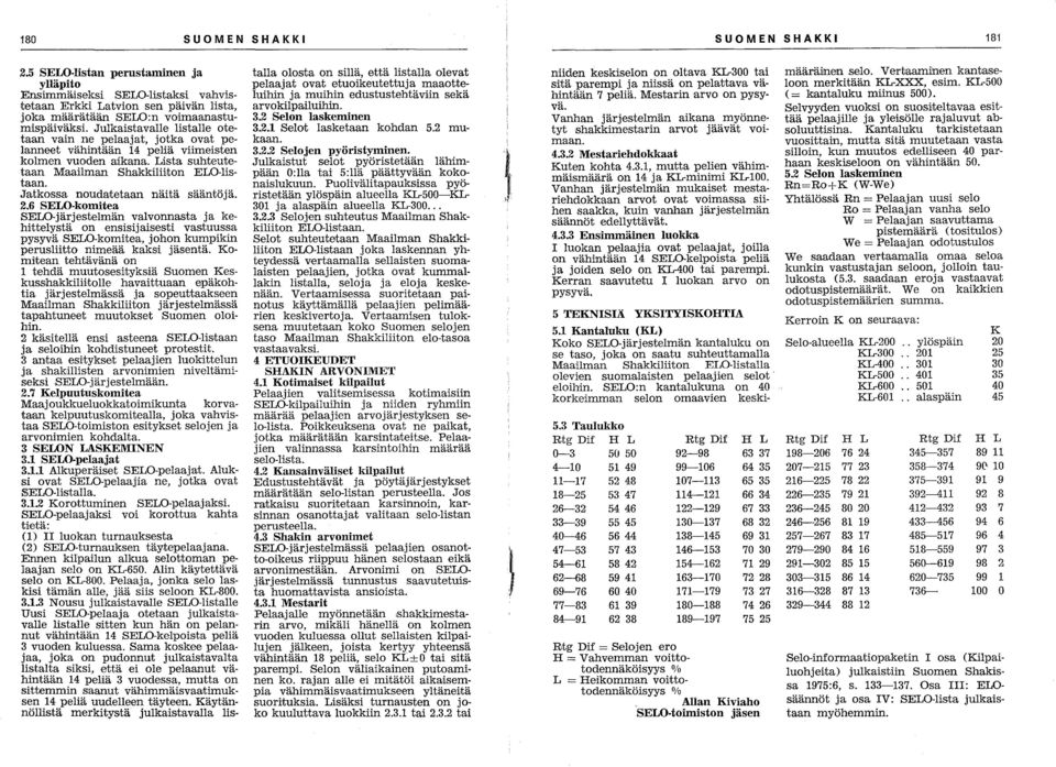 Jatkossa noudatetaan näitä sääntöjä. 2.6 SELO-komitea SELO-järjestelmän valvonnasta ja kehitte1ystä on ensisijaisesti vastuussa pysyvä SELO-komitea, johon kumpikin perusliitto nimeää kaksi jäsentä.