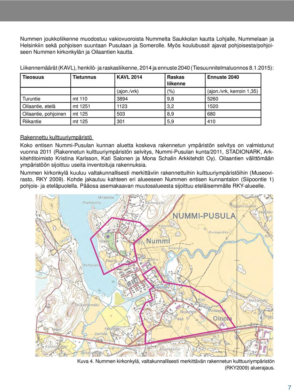 ja ennuste 2040 (Tiesuunnitelmaluonnos 8.1.2015): Tieosuus Tietunnus KAVL 2014 Raskas liikenne Ennuste 2040 (ajon./vrk) (%) (ajon.