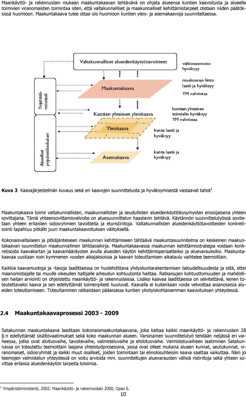 Kuva 3 Kaavajärjestelmän kuvaus sekä eri kaavojen suunnittelusta ja hyväksymisestä vastaavat tahot 1 Maakuntakaava toimii valtakunnallisten, maakunnallisten ja seudullisten alueidenkäyttökysymysten