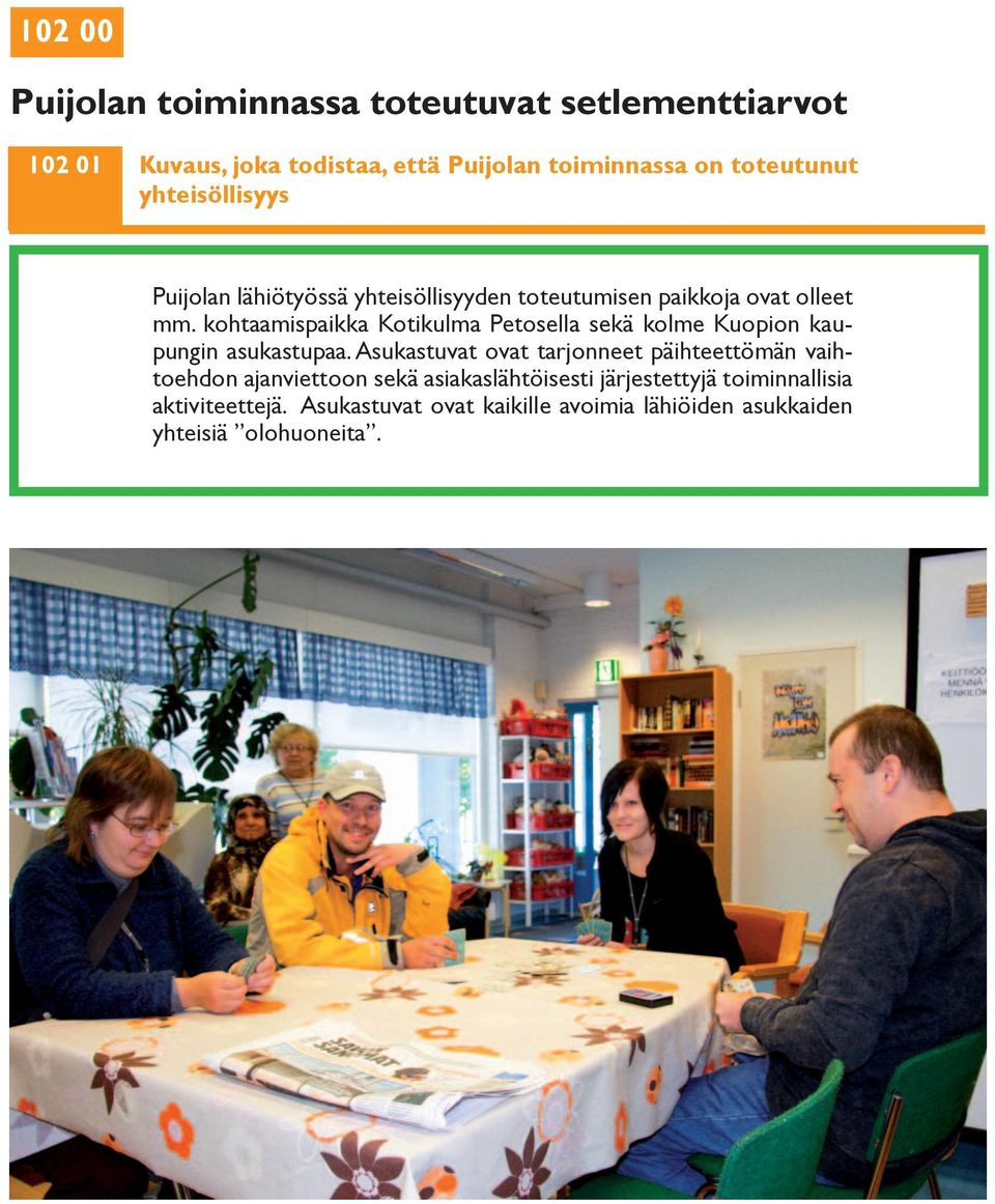 kohtaamispaikka Kotikulma Petosella sekä kolme Kuopion kaupungin asukastupaa.
