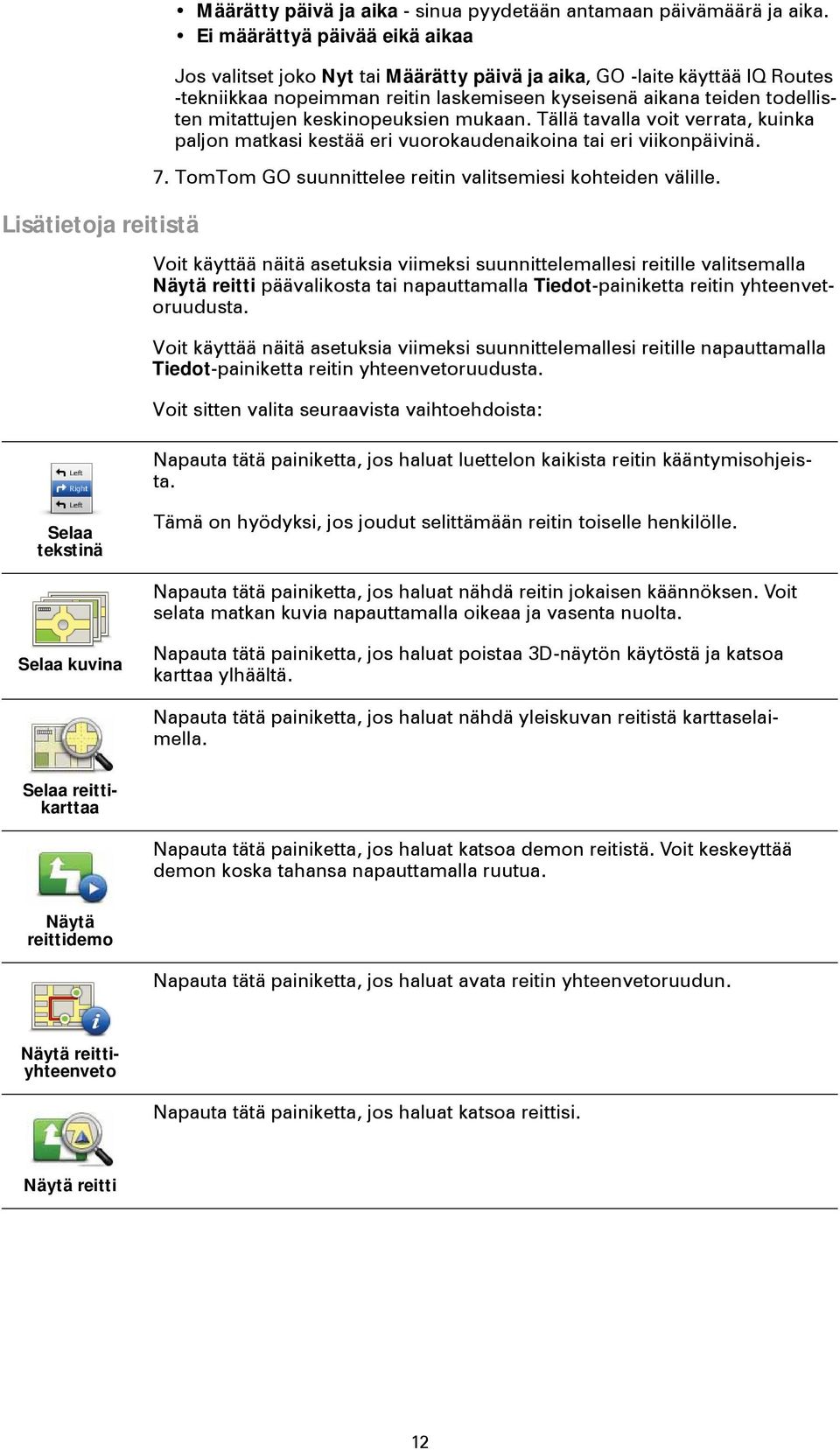 keskinopeuksien mukaan. Tällä tavalla voit verrata, kuinka paljon matkasi kestää eri vuorokaudenaikoina tai eri viikonpäivinä. 7. TomTom GO suunnittelee reitin valitsemiesi kohteiden välille.