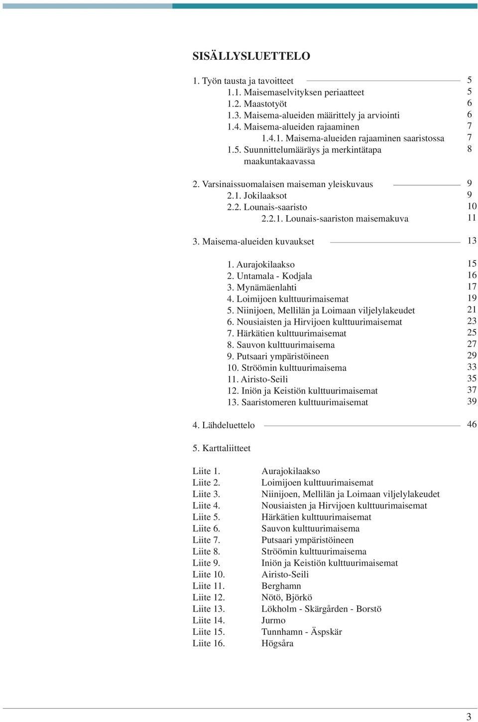 Maisema-alueiden kuvaukset 4. Lähdeluettelo 1. Aurajokilaakso 2. Untamala - Kodjala 3. Mynämäenlahti 4. Loimijoen kulttuurimaisemat 5. Niinijoen, Mellilän ja Loimaan viljelylakeudet 6.