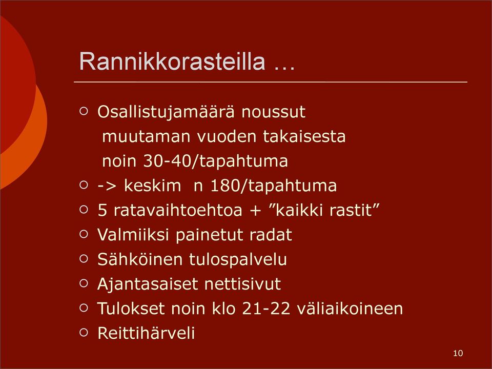 kaikki rastit Valmiiksi painetut radat Sähköinen tulospalvelu