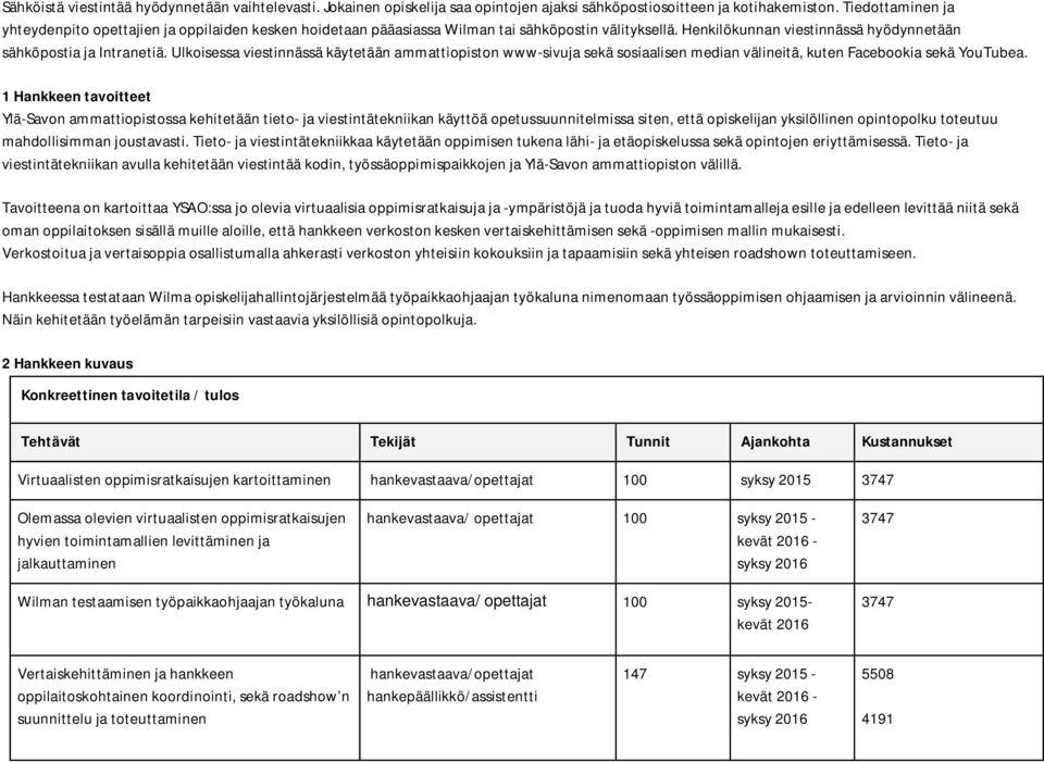 Ulkoisessa viestinnässä käytetään ammattiopiston www-sivuja sekä sosiaalisen median välineitä, kuten Facebookia sekä YouTubea.